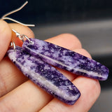 Solid Sterling Silver & Natural Lepidolite Handmade Hanging Hook Earrings