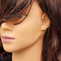 Natural Peridot & Solid Silver Stud Earrings