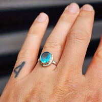 (Q) Solid Sterling Silver & Natural Blue Topaz Handmade Signet Ring