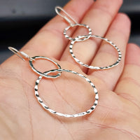 Handmade Solid Sterling Silver Double Hoop Hanging Earrings