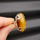 (O) Solid Sterling Silver & Natural Tiger Eye Handmade Solitaire Ring