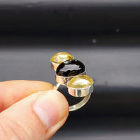 (Q) Solid Sterling Silver & Natural Two Tone Citrine Stone Handmade Ring