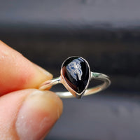 (Q) Solid Sterling Silver & Black Onyx Pear Handmade Solitaire Ring