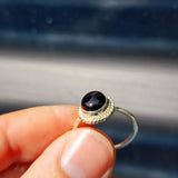 (Q) Solid Sterling Silver & Black Onyx Stone Round Handmade Solitaire Ring