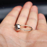 (Q) Solid Sterling Silver & Natural Herkimer Diamond Irregular Setting Handmade Signet Ring