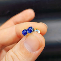 Natural Blue Kyanite & Solid Silver Round Stud Earrings