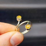 (Q) Solid Sterling Silver & Natural Amber Double Setting Handmade Ring