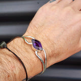 Solid Sterling Silver & Natural Amethyst Handmade Cuff Bracelet