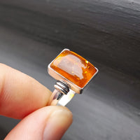 (T) Solid Sterling Silver & Natural Baltic Amber Handmade Solitaire Ring