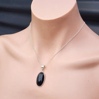 Solid Sterling Silver & Natural Black Onyx Handmade Pendant & Chain Necklace