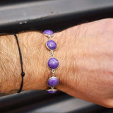 Solid Sterling Silver & Natural Charoite Handmade Chain Bracelet