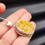 Solid Sterling Silver & Natural Citrine Druzy Handmade Pendant & Chain Necklace