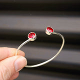 Solid Sterling Silver & Natural Garnet Handmade Cuff Bracelet