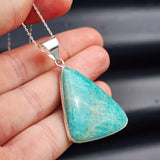 Solid Sterling Silver & Natural Amazonite Handmade Irregular Pendant & Chain Necklace