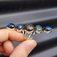 (Q) XL Solid Sterling Silver & Natural Labradorite Multi Setting Handmade Ring