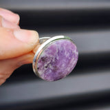 (O) Solid Sterling Silver & Natural Lepidolite Handmade Round Solitaire Ring