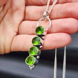 Handmade Solid Sterling Silver & 4x Setting Natural Peridot Pendant Necklace