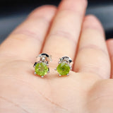 Natural Peridot & Solid Silver Stud Earrings