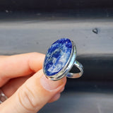 (T) Solid Sterling Silver & Natural Sodalite Oval Handmade Solitaire Ring