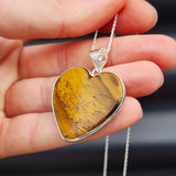 Solid Sterling Silver & Natural Tiger Eye Handmade Heart Pendant Necklace