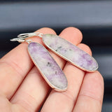 Solid Sterling Silver & Natural Lepidolite Handmade Hanging Hook Earrings