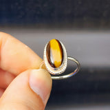 (Q) Solid Sterling Silver & Natural Tigers Eye Oval Handmade Solitaire Ring