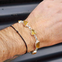 Solid Sterling Silver & Natural Raw Citrine Stone Handmade Chain Bracelet