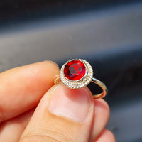 (O) Solid Sterling Silver & Red Zircon Stone Handmade Solitaire Ring