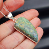 Solid Sterling Silver & Natural Ruby Fuchsite Kyanite Necklace