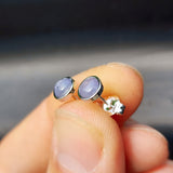 Natural Tanzanite & Solid Silver Round Stud Earrings