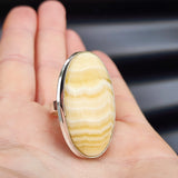 (R) Solid Sterling Silver & Natural Yellow Serpentine Oval Handmade Solitaire Ring