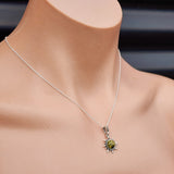 Solid Sterling Silver & Natural Polished Green Amber Handmade Sun Pendant Necklace