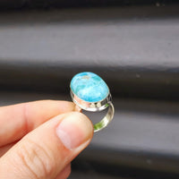 (Q) Solid Sterling Silver & Natural Blue Larimar Handmade Solitaire Ring