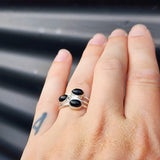 (R) Solid Sterling Silver & 3x Setting Black Onyx Stone Handmade Ring