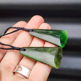 Natural Greenstone Fan Toki Pendant Necklace P5B1