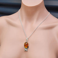 100% Solid Sterling Silver & Natural Amber Handmade Sun & Moon Necklace