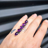 (Q) Solid Sterling Silver & Natural Amethyst XL Multi Setting Handmade Solitaire Ring