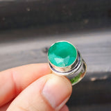 (Q) Solid Sterling Silver & Natural Emerald Handmade Solitaire Ring