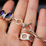 Solid Sterling Silver & Natural Amethyst Handmade Chain Bracelet