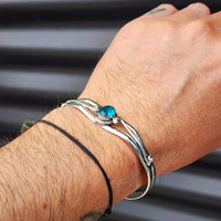 Solid Sterling Silver & Natural Blue Topaz Handmade Cuff Bracelet