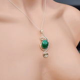 Solid Sterling Silver & Natural Malachite Handmade Pendant Necklace