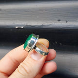 (Q) Solid Sterling Silver & Natural Emerald Handmade Solitaire Ring