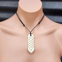 XL Natural Hand Carved Maori Bone Carving Pendant Necklace - Woven Twist