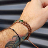 Natural Dark Greenstone Cylinder Macrame Bracelet (BROWN)