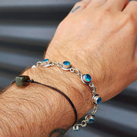 Solid Sterling Silver & Natural Blue Topaz Handmade Chain Bracelet