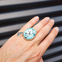 (Q) Solid Sterling Silver & Natural Turquoise Handmade Solitaire Ring