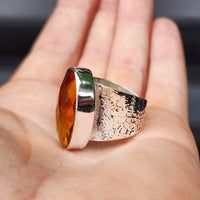 (R) Solid Sterling Silver & Natural Honey Topaz Textured Handmade Ring