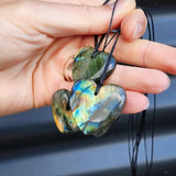 Natural Hand Carved Labradorite Heart Pendant Necklaces