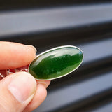 Solid Sterling Silver & Natural Nephrite Greenstone Handmade Oval Pendant Necklace