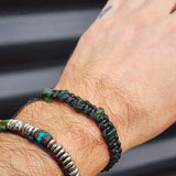 Greenstone Macrame Bracelet - Black 5 Stones